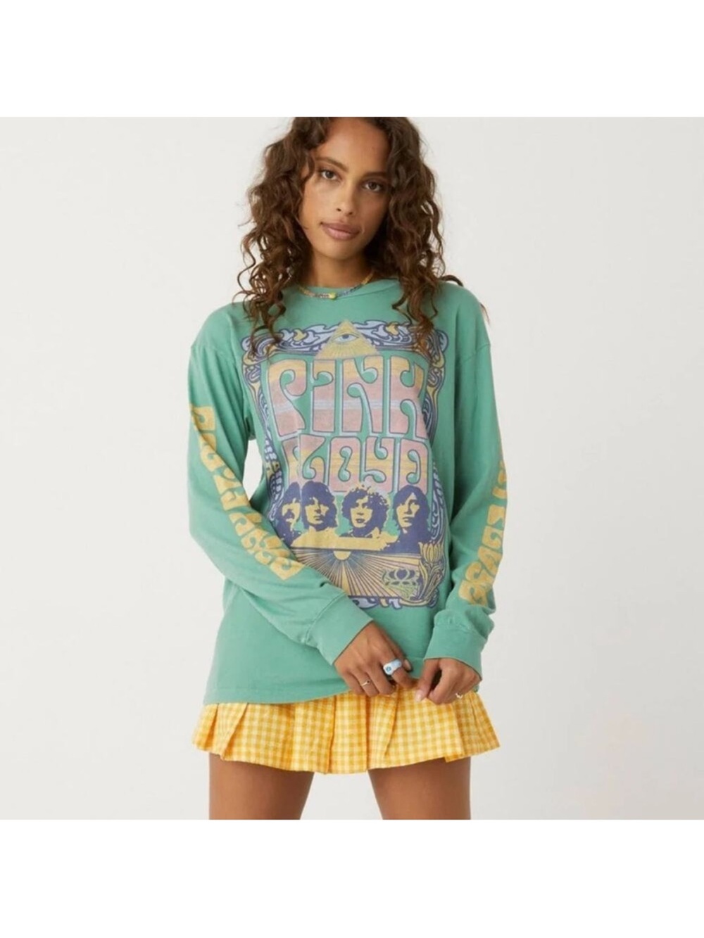 Daydreamer LA Shirt Womens Small Free People Pink Floyd Green Long Sleeve